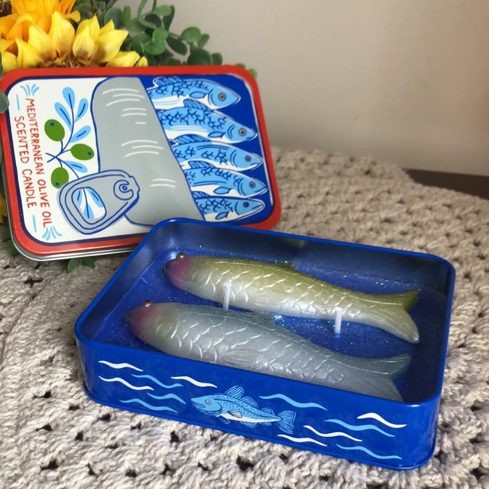 Mediterranean Olive Oil Scented SARDINE Candle Tin Home Accent Decor